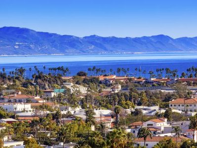 Orange Roofs Buildings Coastline Pacific Oecan Santa Barbara California